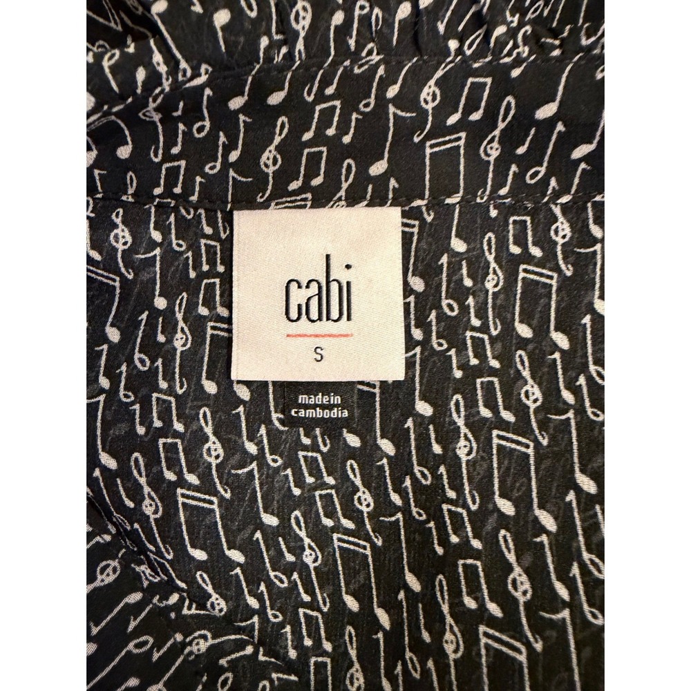 Cabi Women Sleeveless Blouse‎ Black Small Music Note Print Ruffle Office Teacher - Picture 3 of 7
